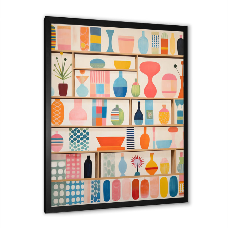 «Pink Mid Century Playful Patterns IV», reproduction d'art sur toile abstraite, H 40 po x l 30 po x P 1,5 po, Black