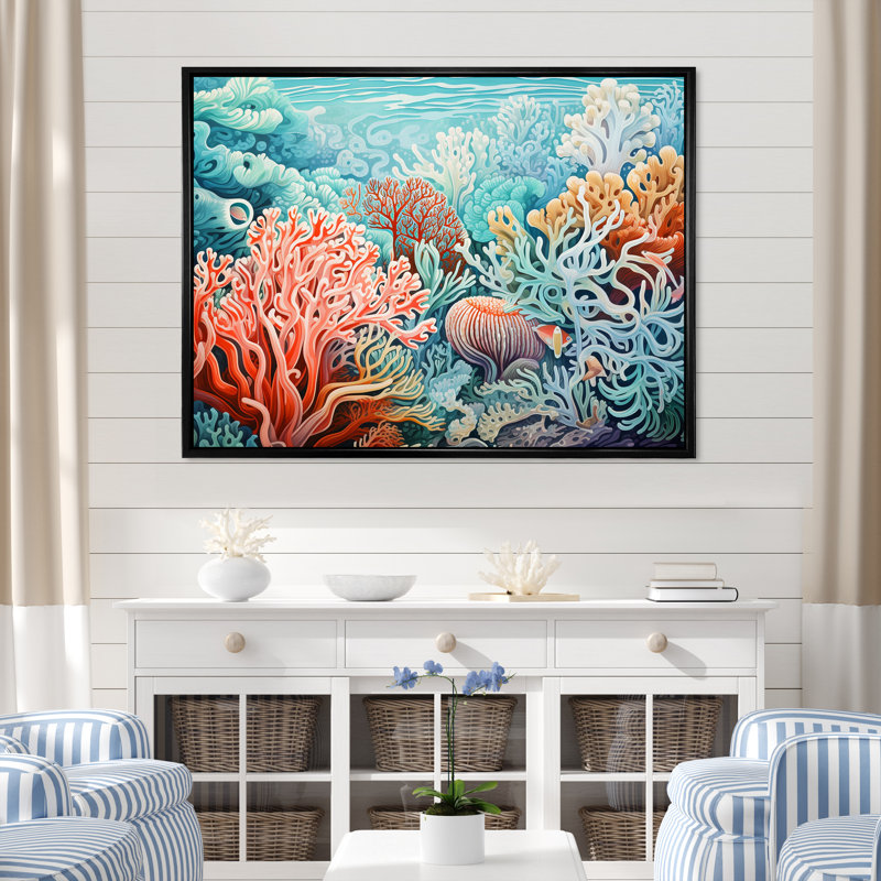 Corail Gorgonacées Sea World I sur impression sur toile, H 16 po x l 32 po x P 1 po, Cadre flottant noir