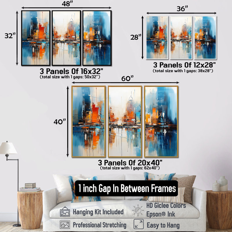 Cortnee - City Architecture, ensemble de reproductions d'art mural, Cadre flottant noir, H 40 po x l 60 po x P 1 po