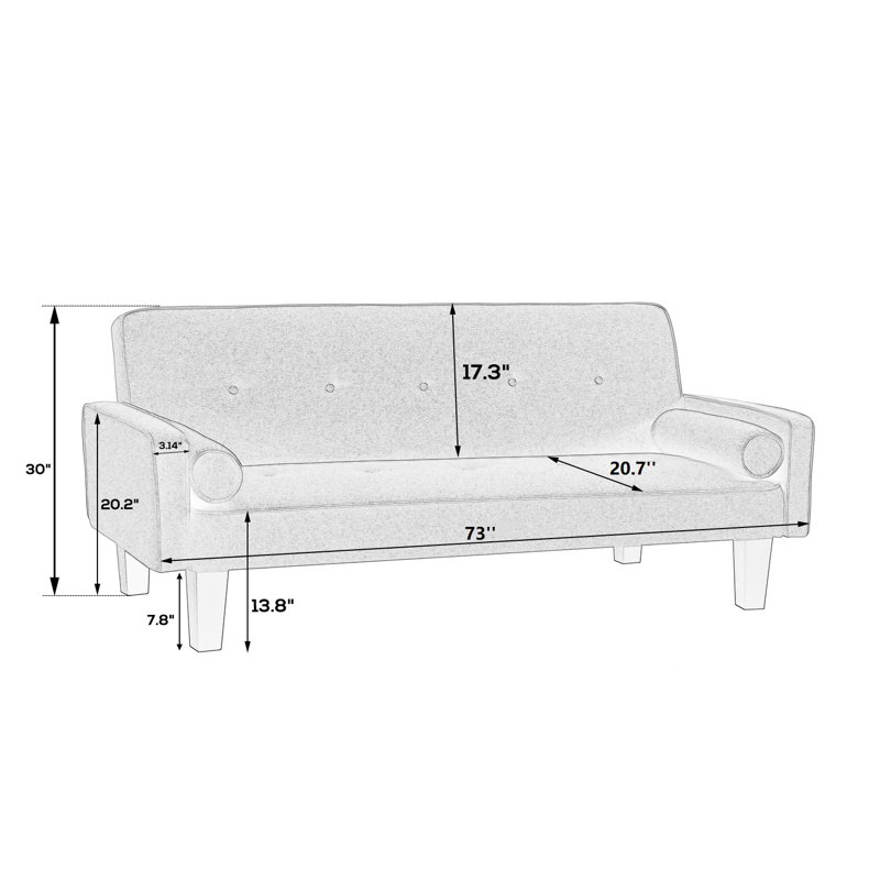 Twin 73'' Upholstered Sofa Bed, Gray Linen Blend