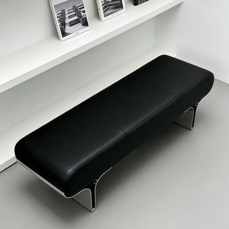 Banc rembourré noir, H 16,93 po x L 55,12 po x P 13,78 po