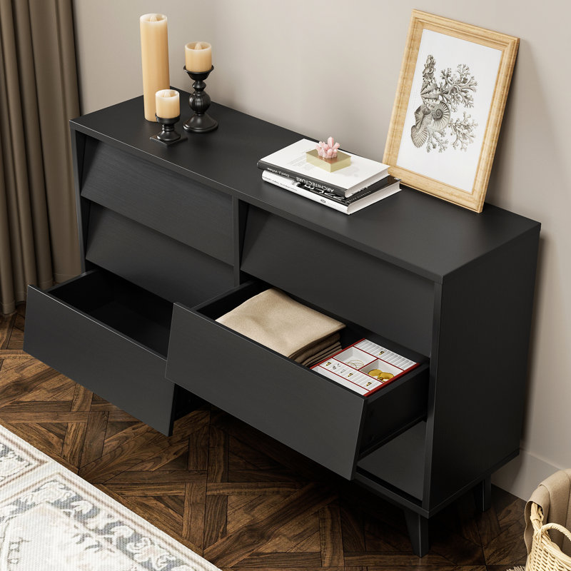 Commode double 6 tiroirs, Noir