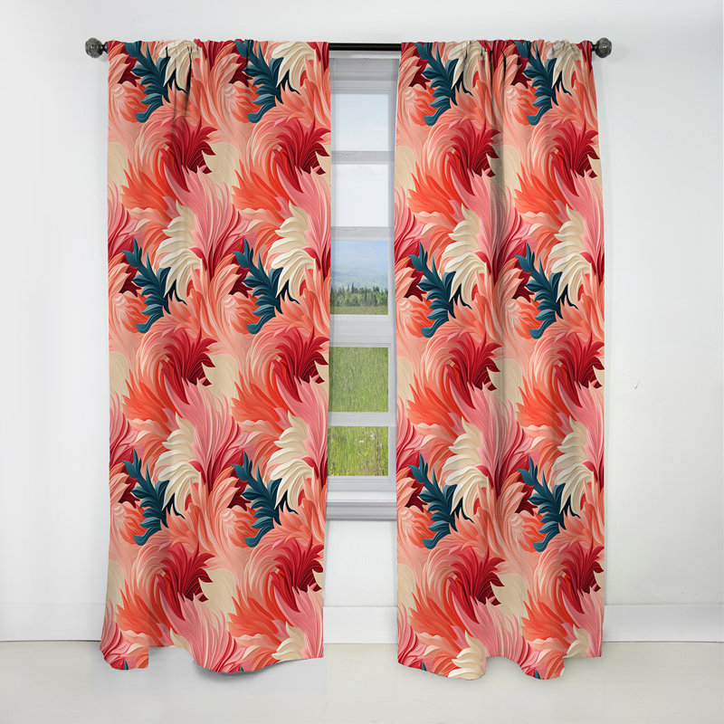 Motif tropical corail - Rideau floral - Rideau occultant floral - 1 panneau, L 52 po x L 120 po