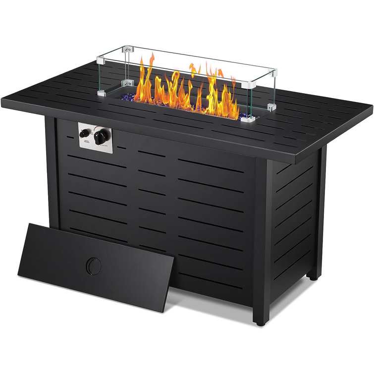 25" H x 43" W Iron Propane Outdoor Fire Pit Table with Cover