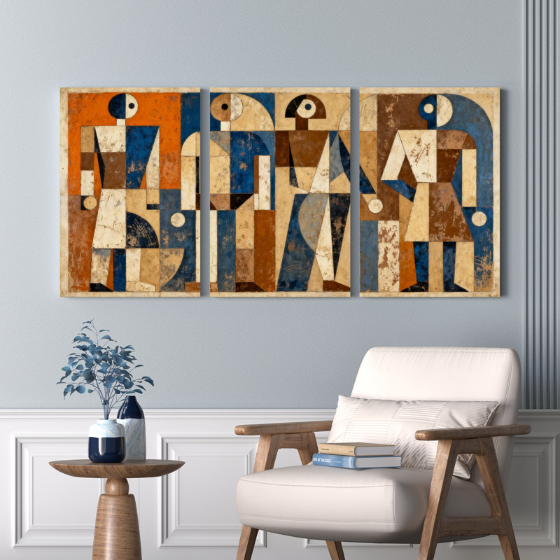 Abstrait géométrique, reproduction d'art sur toile tendue sur toile (ensemble de 3), H 18 po x l 36 po
