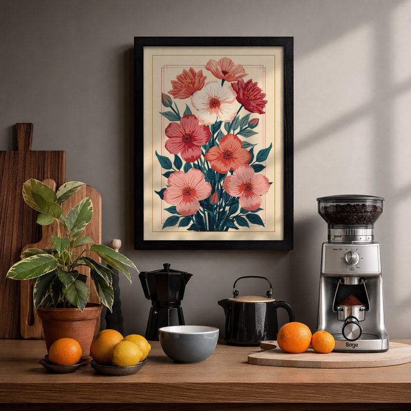 Carnation Bouquet Botanical - Framed Print, A3 - 42.0 x 29.7 cm, Black