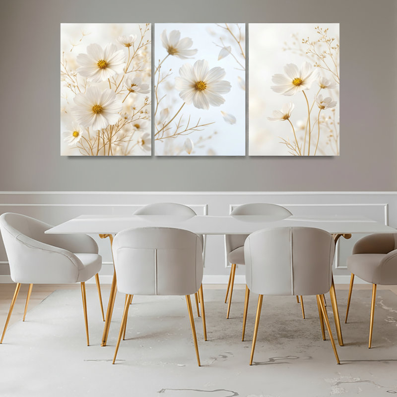 Ensemble de 3 tableaux muraux sur toile à motifs de marguerites blanches, pour la décoration du salon et de la chambre.