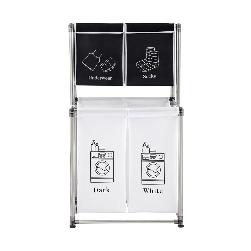 Laundry Hamper 2 Tier Laundry Sorter With 4 Removable Bags For Organizing Clothes, Laundry, Lights, Darks
