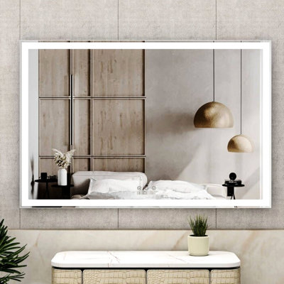 60X40 Inch Large Bathroom Led Mirror, Waterproof, Aluminum Frame With Shiny And Smooth Finish, 3 Modes, Smart Touch Interface Panel Function System Feature Functionality Wall Mounted Mirror Led,