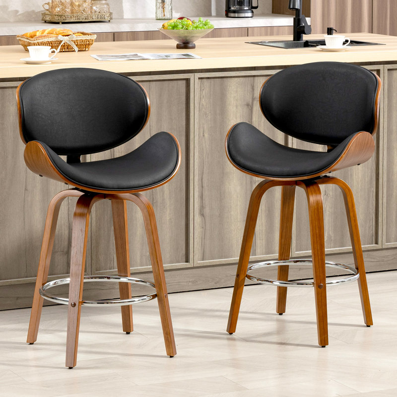 Tabouret de bar pivotant de 26 po (ensemble de 2), tabourets de bar de style Mid-Century moderne avec repose-pieds revêtu de similicuir