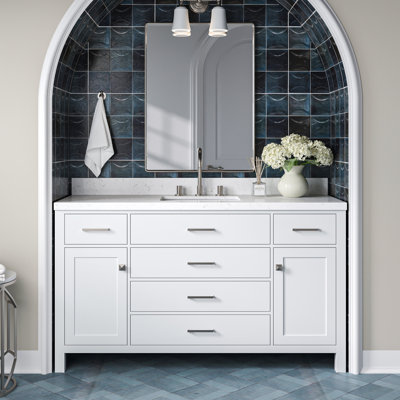 Ensemble de meuble-lavabo à simple cuve à quartz 4 carreaux Abbate avec quartz blanc de Carrare Abbate