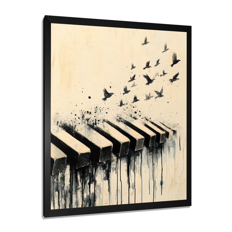 Melody Takes Flight - Piano, art mural, H 20 po x l 12 po, Cadre photo noir