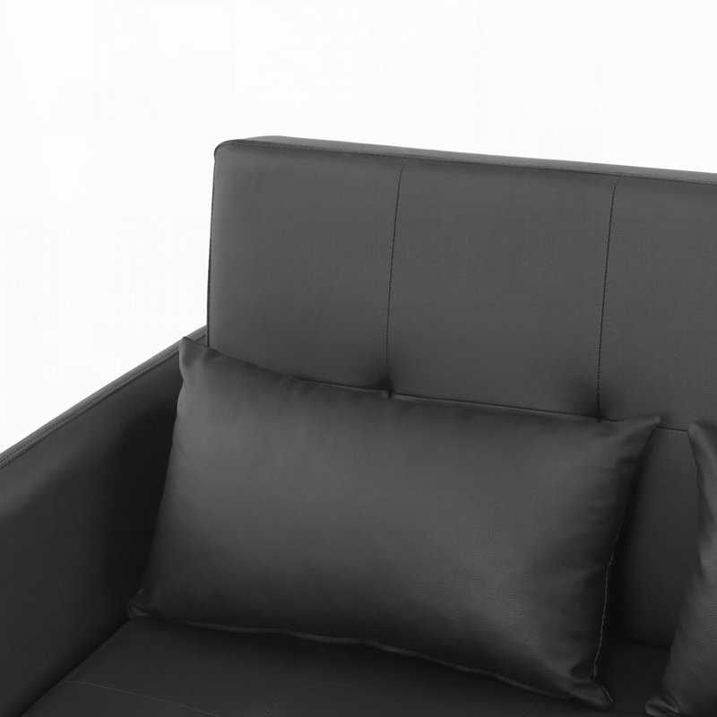 Lit convertible, fauteuil surdimensionné réglable avec trois ports USB, Black Faux Leather