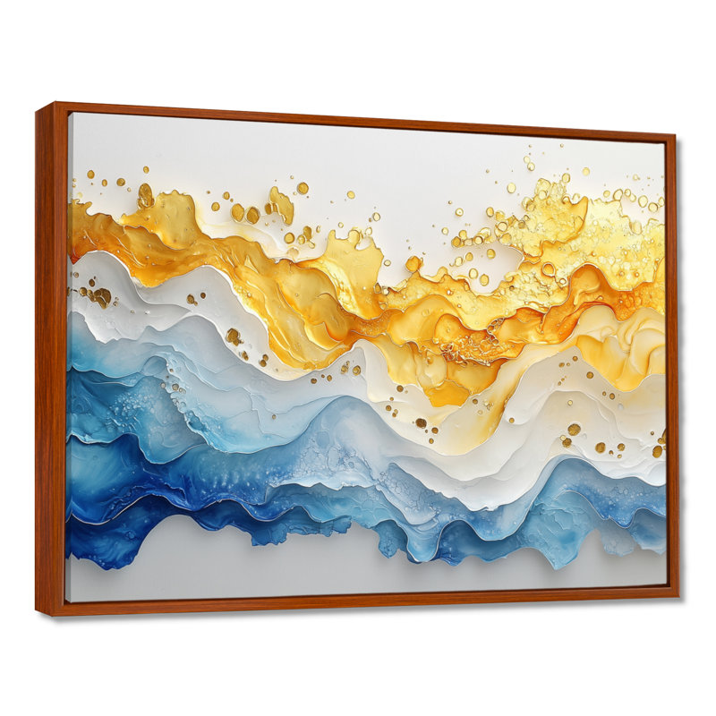 Luyster Blue Yellow Dream Lines II - vagues côtières, art mural, Brun, Cadre flottant, H 16 po x l 32 po