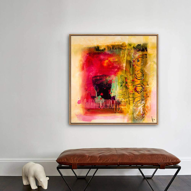 Jaune, rouge, moderne, effet de texture, reproduction d'art sur toile, décoration multicolore encadrée sur toile H22, Naturel