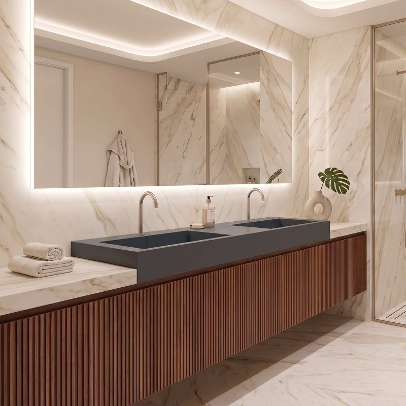 Plateau de meuble-lavabo double 72 po avec lavabo Amelia, Gris