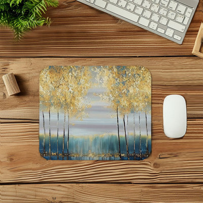 Botanical Gold Trees Modern Gaming Cute Office Laptop Desk Pad Gift Mat Square Rectangle Non-Slip Mousepad