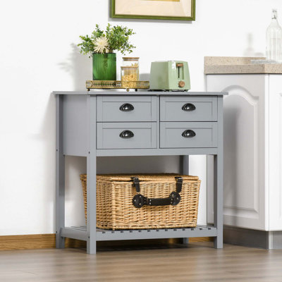 Console avec 4 tiroirs et tablette à lattes pour cuisine, vestibule, blanc Longshore Tides