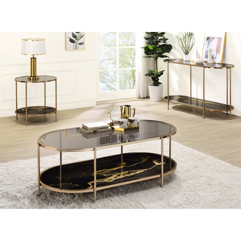 Table basse en marbre noir avec structure en métal et design élégant