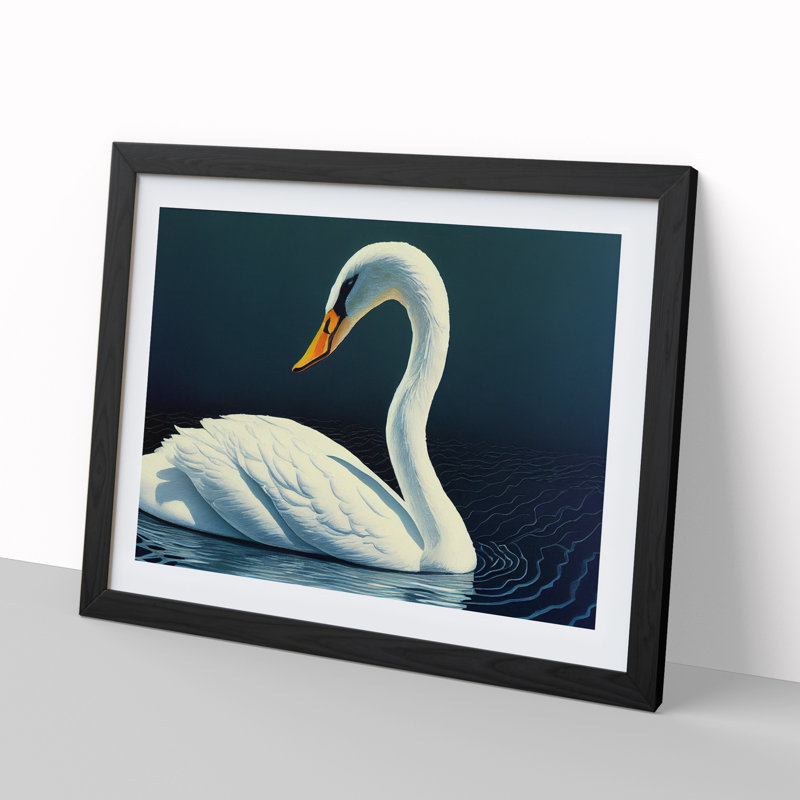 Dazzling Swan - Single Picture Frame Print, Black Framed, 25cm H x 34cm W x 2cm D