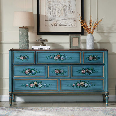 Blue Solid Wood Accent Cabinet
