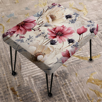Pink And Beige Wildflower Paradise I - Floral Rectangle Ottoman