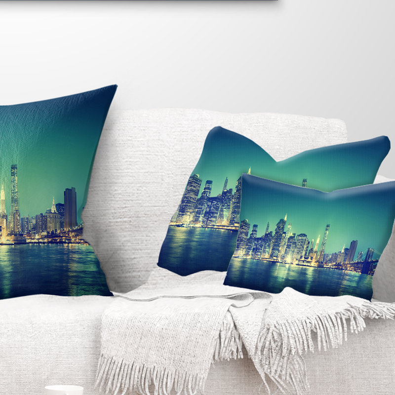 Oreiller cityscape new york city concept night, Rectangle 12" x 20"