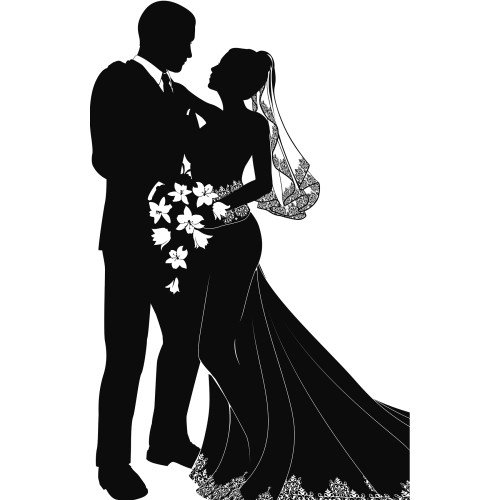 SP13383 Silhouette de couple de mariés mariés découpés en carton debout