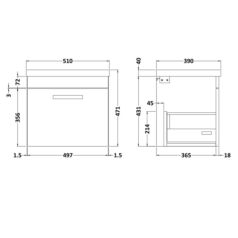 Athena 510mm Single Bathroom Vanity with Integrated Ceramic Basin, Natural Oak