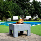 Outdoor Fire Pit & Square Console, Fibreclay Cement Effect Finish