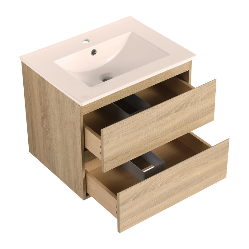 Meuble-lavabo mural 24 po avec lavabo en céramique 2 tiroirs
