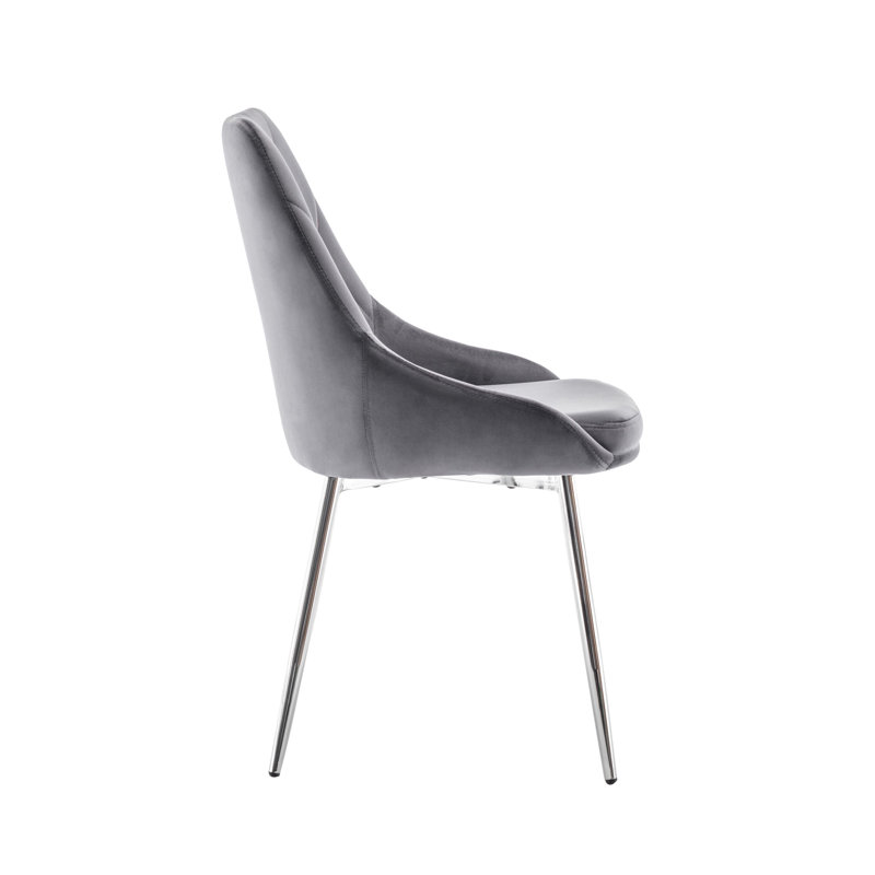 Simbury Tufted Velvet Dining Chairs with Chrome Legs, Grey