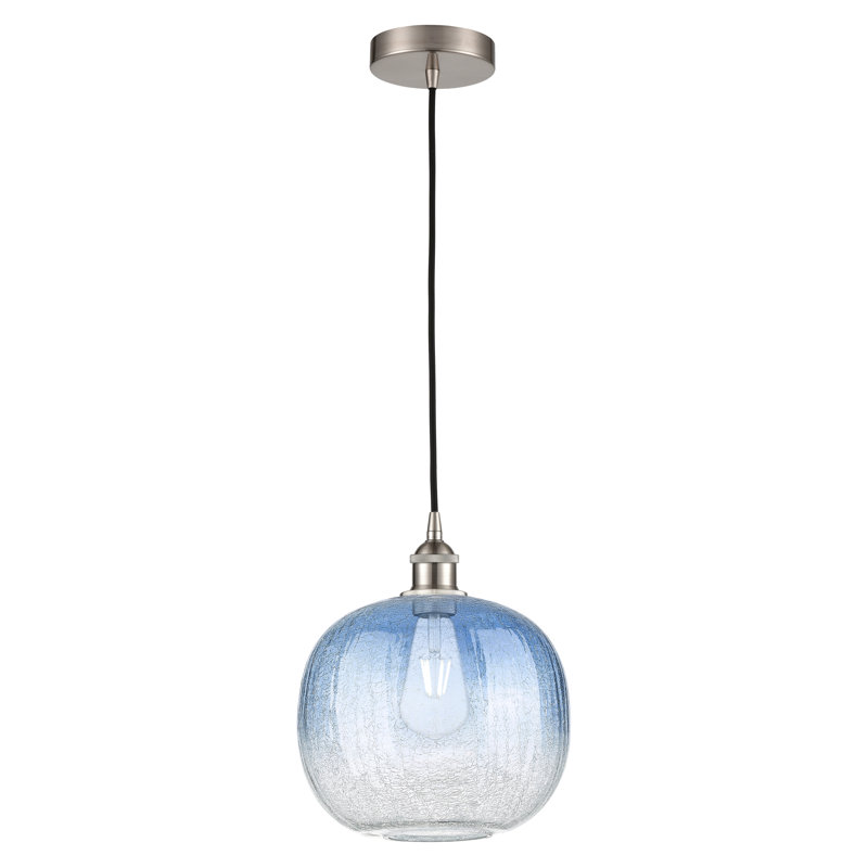 Edison - Ameliya - Mini-luminaire suspendu à cordon 1 lumière 11 po, Bleu saphir, Nickel satiné brossé
