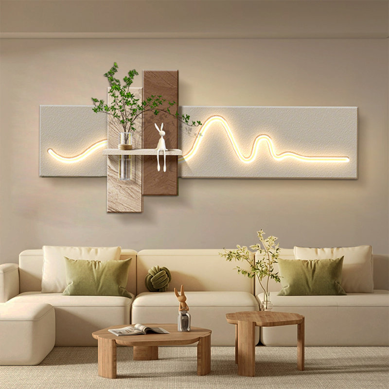 47.24"Cream-Style Three-dimensional Sandstone Decorative Painting With Hydroponic Plants, 10.63" H x 47.24" W x 5.91" D