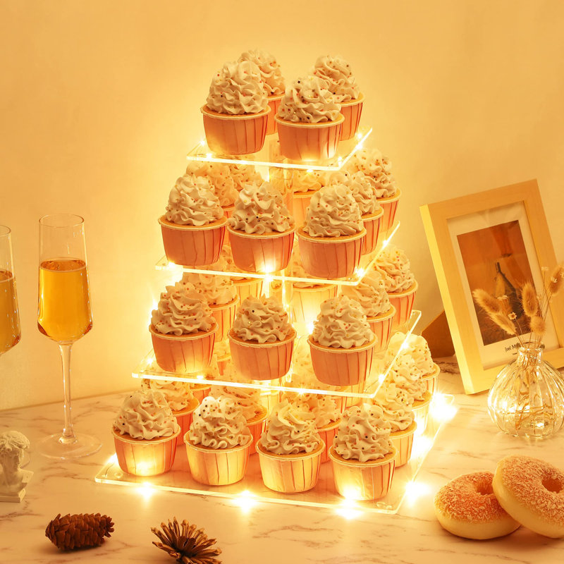 4 Tier Cupcake Stand With LED String Light, Acrylic Cupcake Display Stand