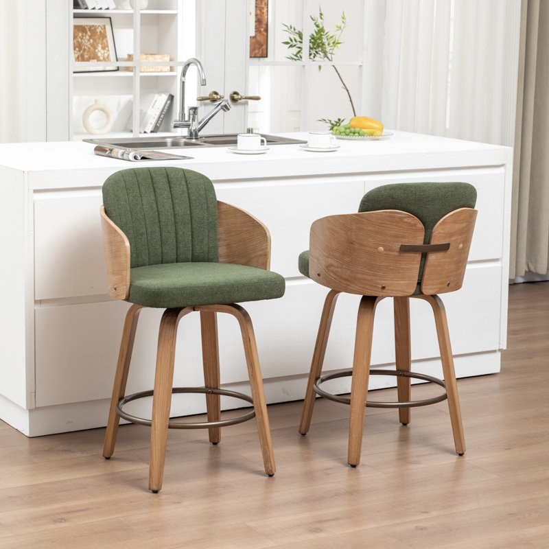 Verna Swivel Wooden Bar Stools, GREEN, Set of 2, 76.5cm