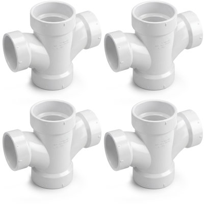 4 in. White PVC DWV Double Sanitary Tee Hub PVC Drain, Waste & Vent Fitting, (4 Pack)