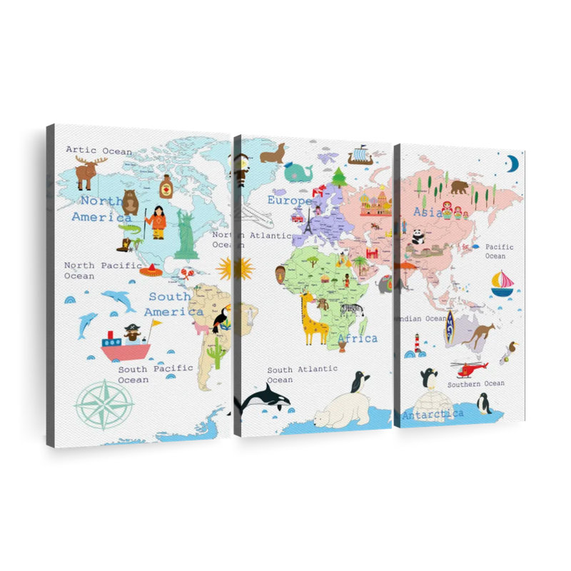 «World Map Continents» sur toile, H 20 po x l 33 po x P 1,25 po