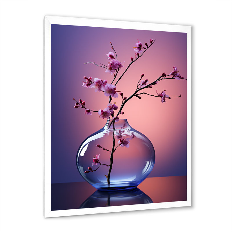 " Violet Visionary Vase Tranquility I ", White Single Picture Framed, 32" H x 24" W x 1" D