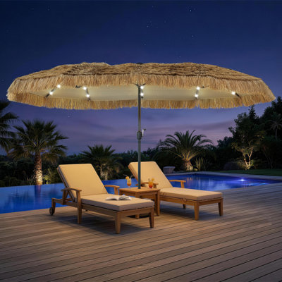 13Ft Patio Tiki Umbrella With 36LED Lights