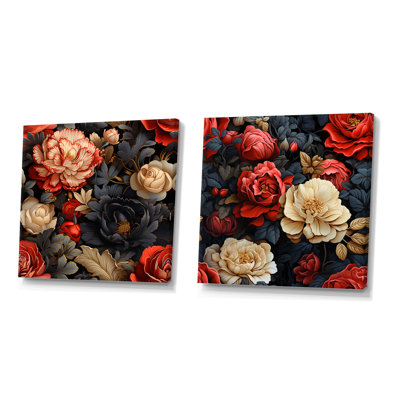 Red Victorian Opulence Floral Pattern III - Floral Square Collage Set Of 2