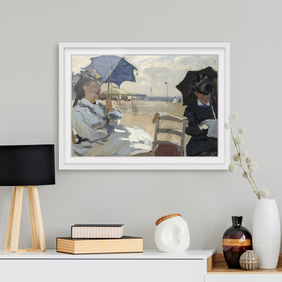 Gerahmtes Poster Am Strand von Trouville von Claude Monet