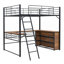 Lit mezzanine double en métal avec 3 couches de tablettes et bureau en L, noir