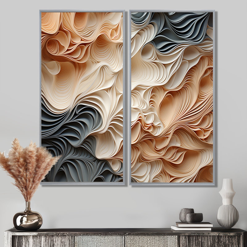 Beige And Orange Custards Collage I - Abstract Large Wall Art, 20" H x 24" W, Floater Framed Print, Silver