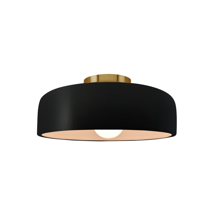 Plafonnier semi-encastré en céramique Dottie, Noir mat carbone, Laiton brossé, H 6 po x l 10 po x P 10 po