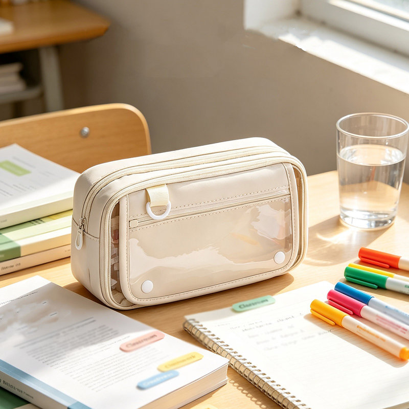 Porte-stylo de rangement grande capacité transparent Ita Trousse à crayons multifonctionnelle transparente Pochette à fournitures scolaires Étui à stylos transparent portable avec fermeture éclair Sac organisateur étanche pour stylos