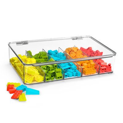 Sorbus - Paquet de 3 organisateurs empilables en plastique pour salle de bain, tiroir, sous l'évier, tablettes ou armoires - Bacs de rangement à 5 sections avec couvercle à charnières pour le tri des bijoux, Legos, petits jouets, marqueurs, figurines