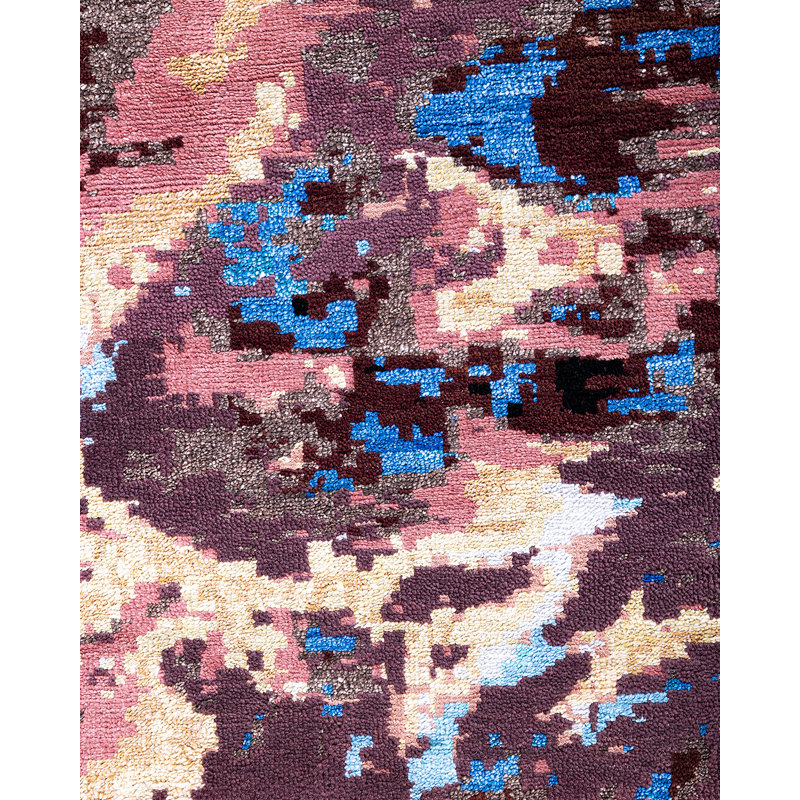 Tapis noué à la main de conception unique Colletti - noir, 8 pi 1 po x 10 pi 2 po