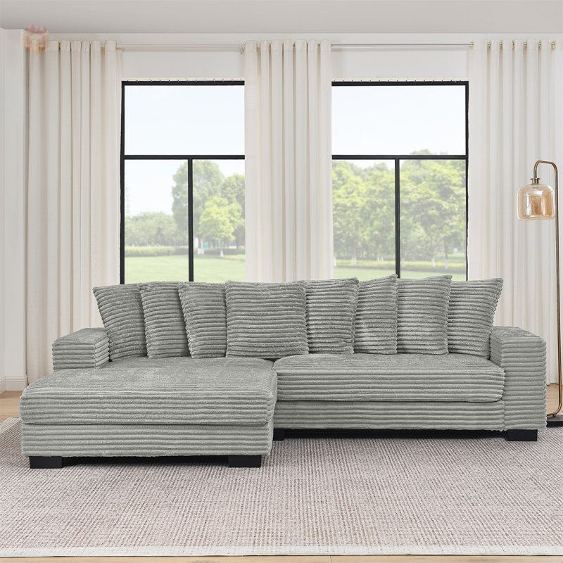 Canapé-lit modulaire rembourré en velours côtelé Corduroy, Gris