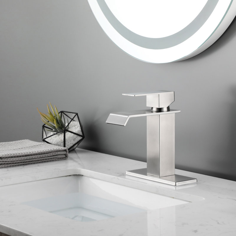 Robinet de salle de bain en acier inoxydable avec bec cascade et tracas - Robinet de meuble-lavabo simple avec poignée simple